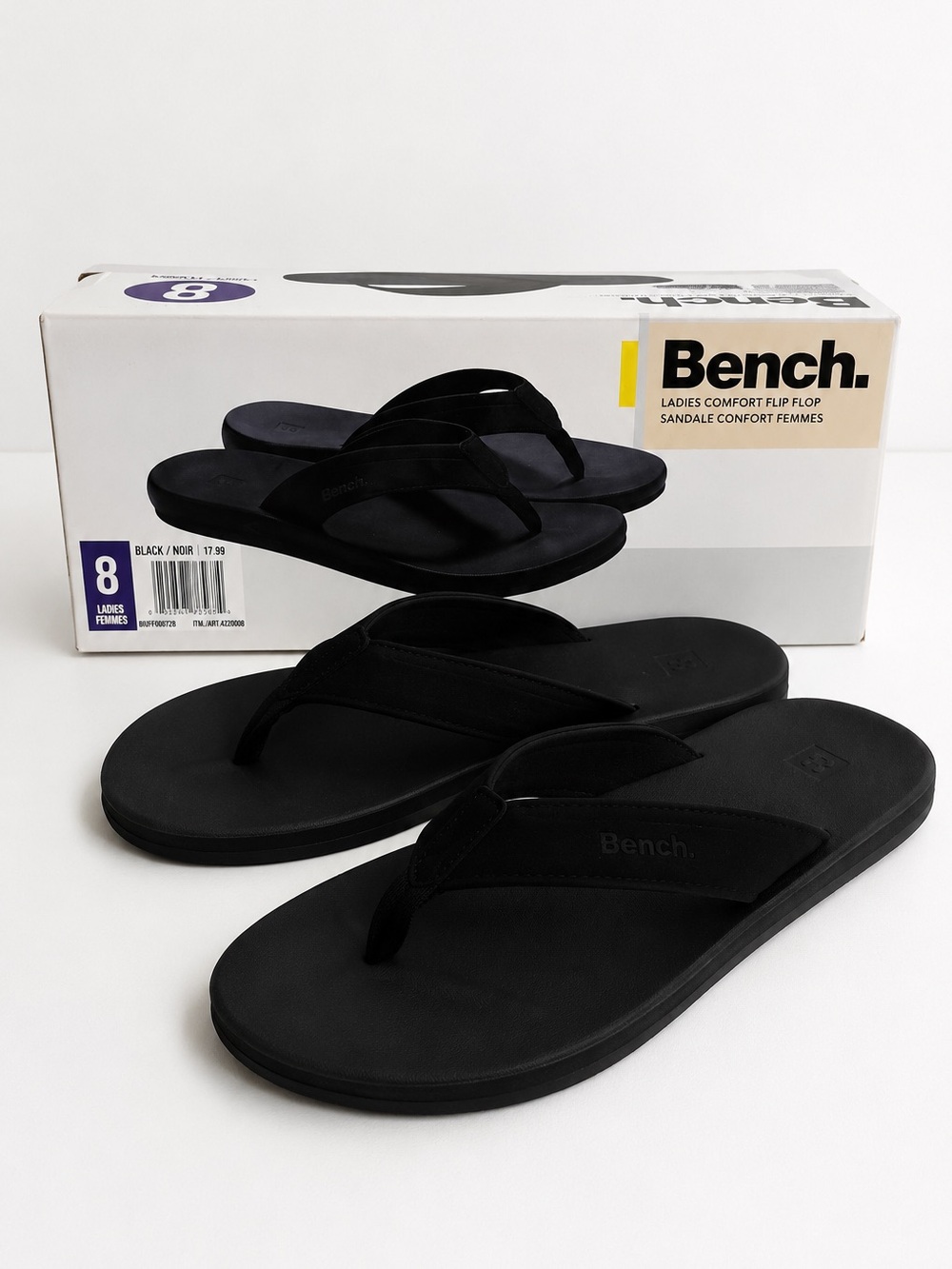 NWT Bench Black Comfort Flip Flops Women’s Size 8